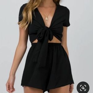 Black tie front romper